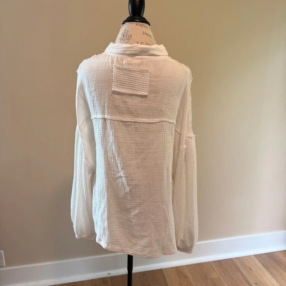 POL Women's White Oversized‎ Gauze Blouse Size L